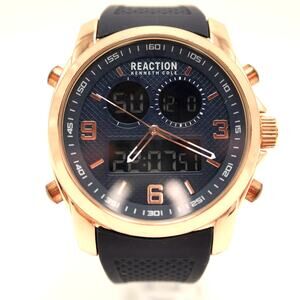 Kenneth Cole Reaction Mens Ana Digi Rose Gold Blue Tone 47mm Watch w New Battery